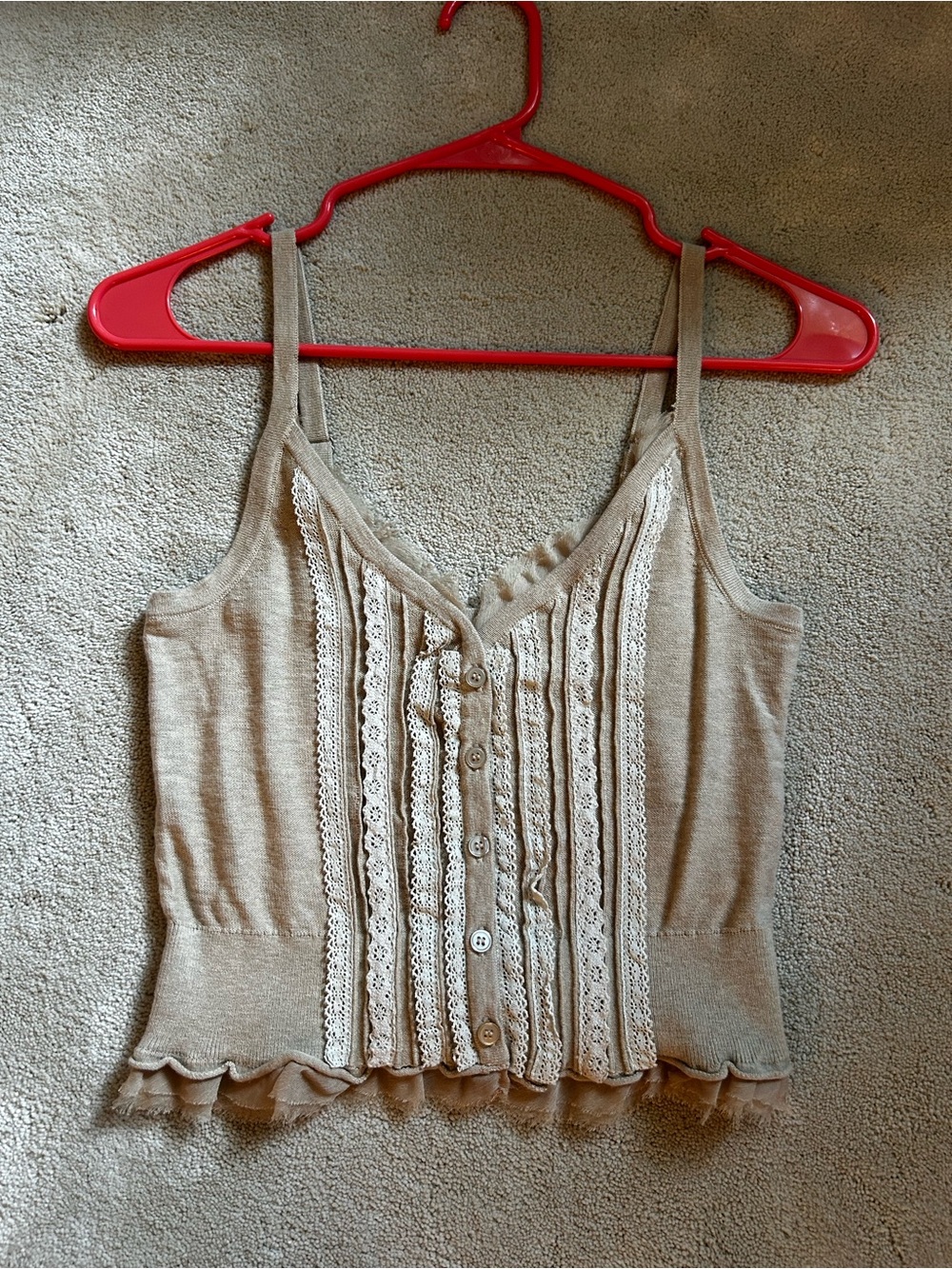 Anthropologie Beige Lace-Trim Knit Cami